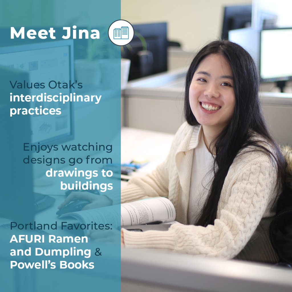 Graphic introducing Jina, an HG intern visiting Otak architecture.